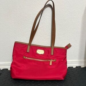 Michael Kors Vibrant Red Tote with Tan Straps